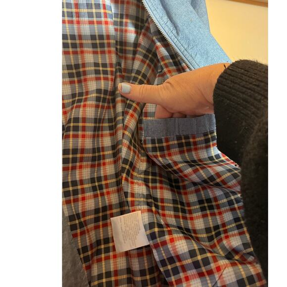 Vintage Liz Claiborne Chambray Jacket Medium Detachable Hood Plaid Lining 90s - Picture 5 of 16